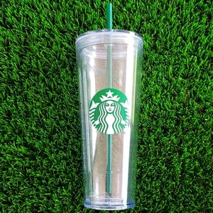Starbucks Cold Cup Clear Venti Tumbler Traveler With Green Straw Logo - 24 oz